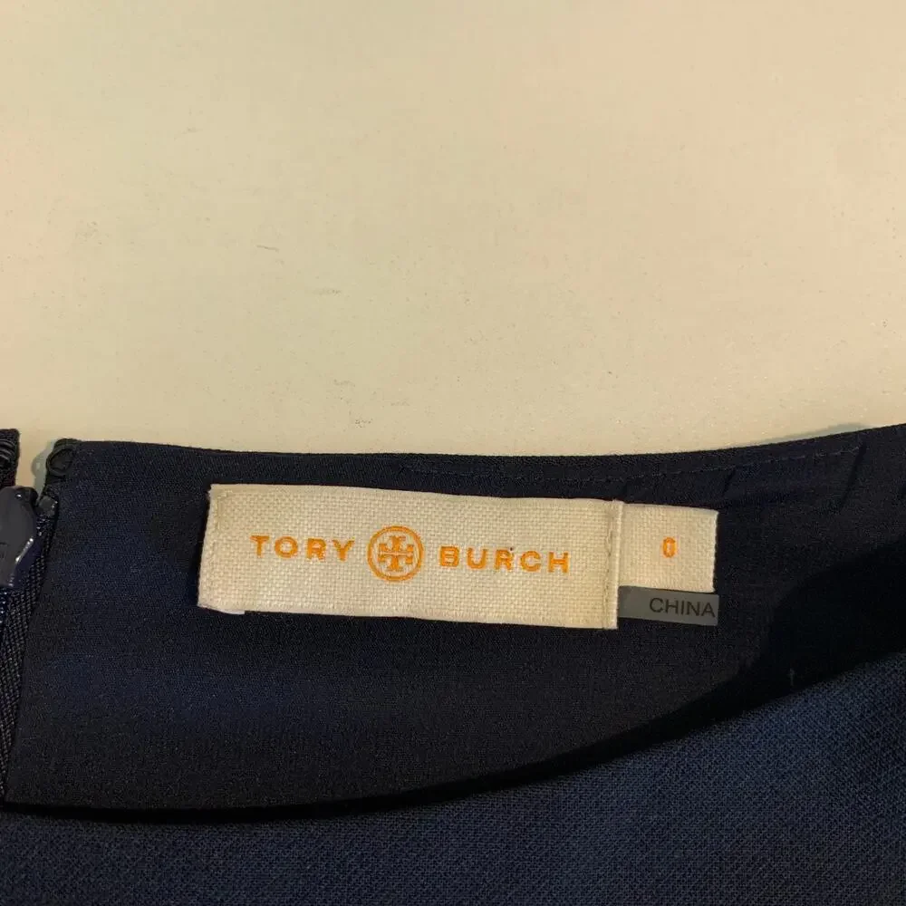 Tory Burch Dress Women 0 Navy Suiting Double Lined Side Buttons Sleeveless Shift